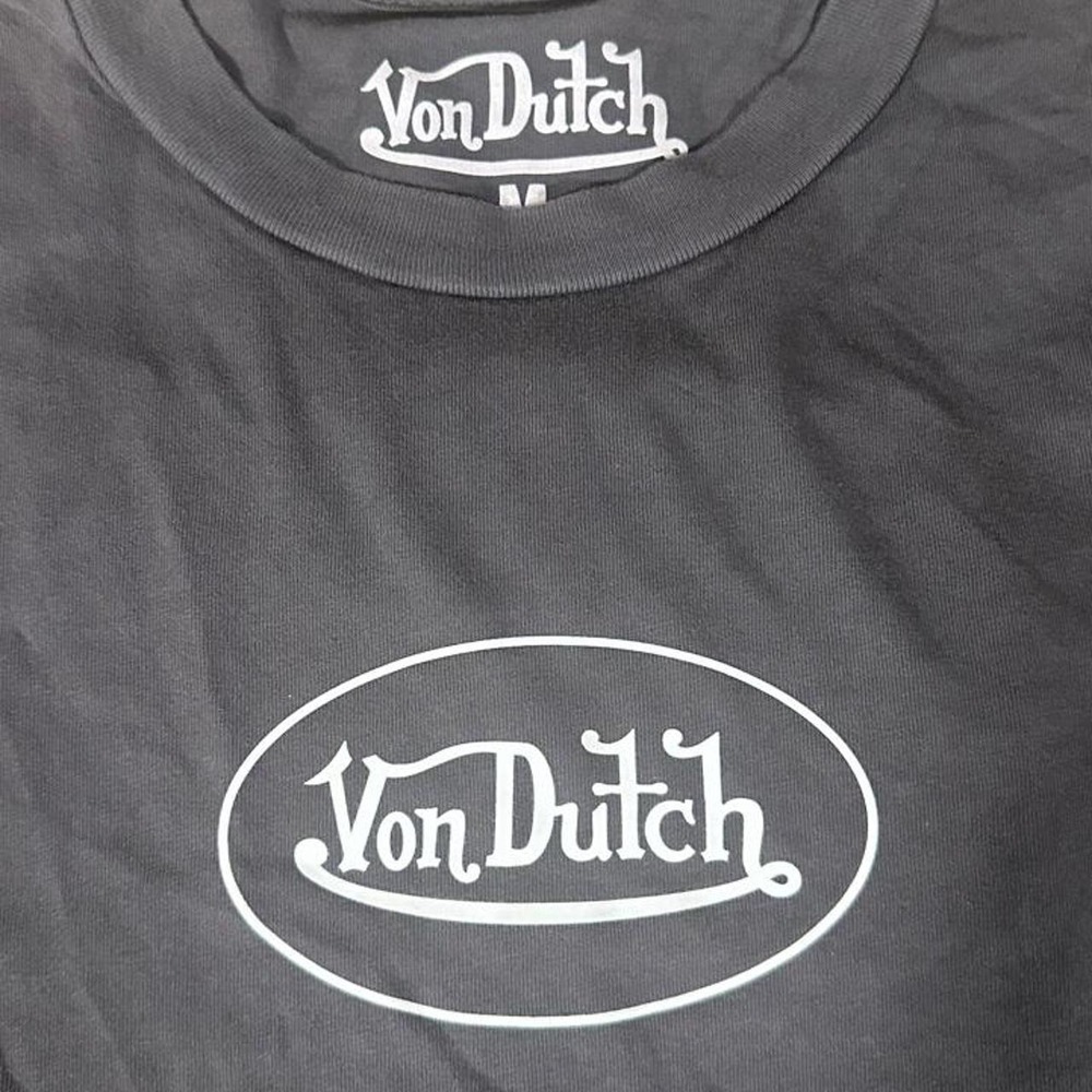 Von Dutch Mens Black Grey Oval Logo Graphic T-Shirt Skater Streetwear Size M